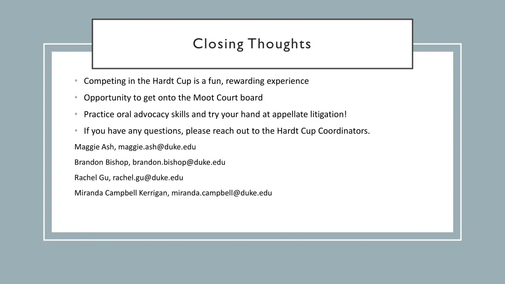 closing thoughts