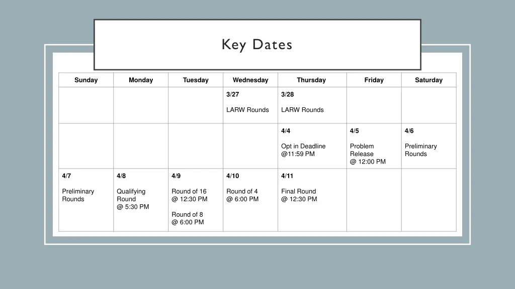 key dates 1