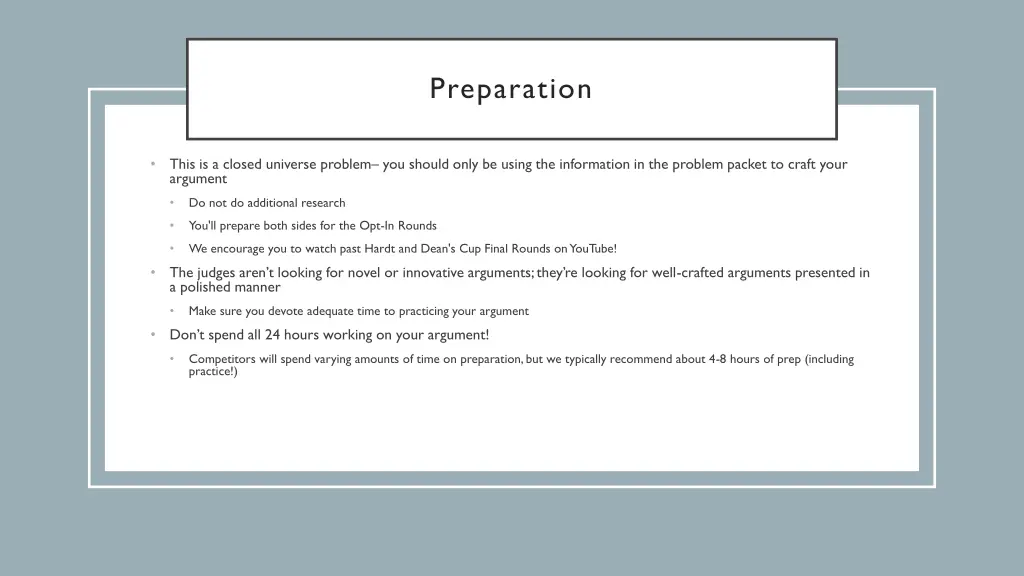 preparation