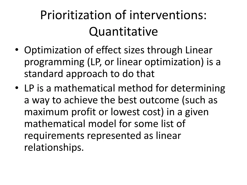 prioritization of interventions quantitative
