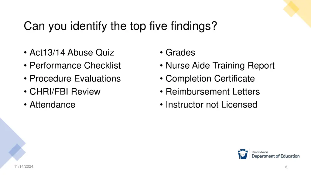 can you identify the top five findings