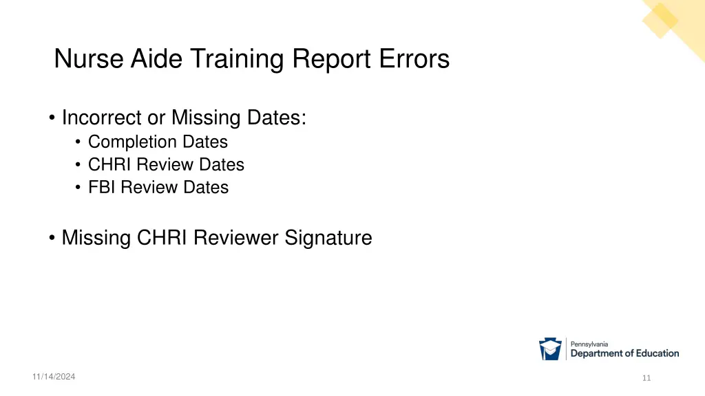 nurse aide training report errors