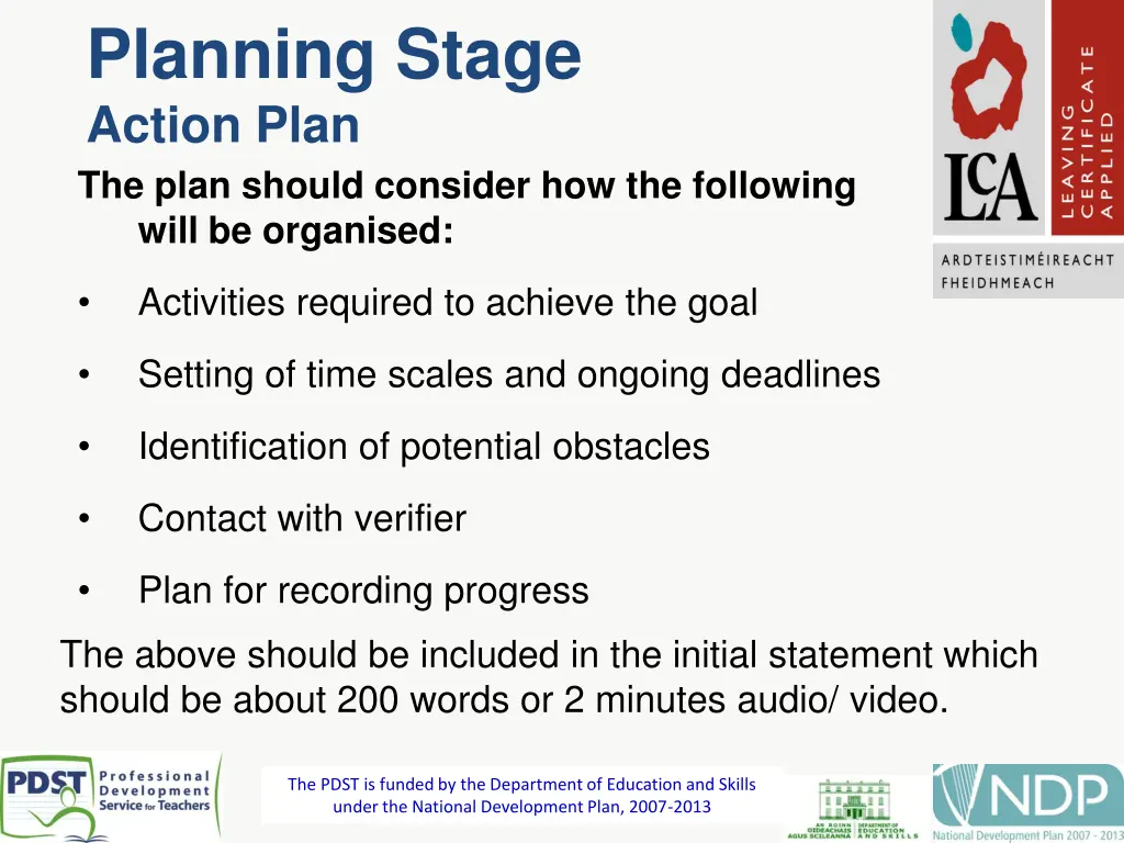 planning stage action plan
