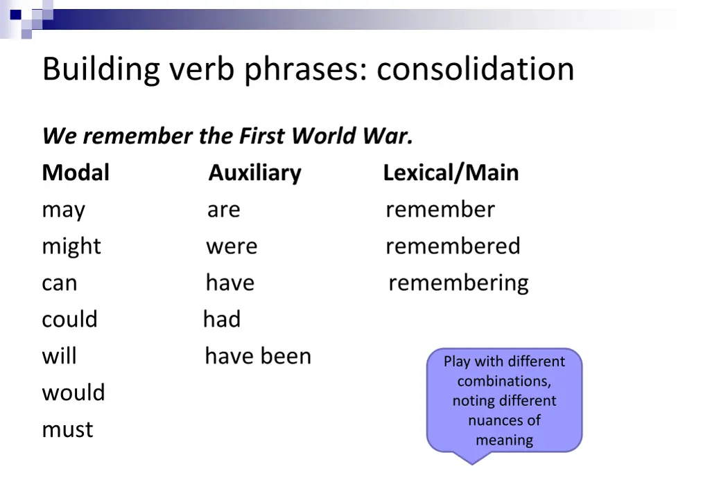 building verb phrases consolidation