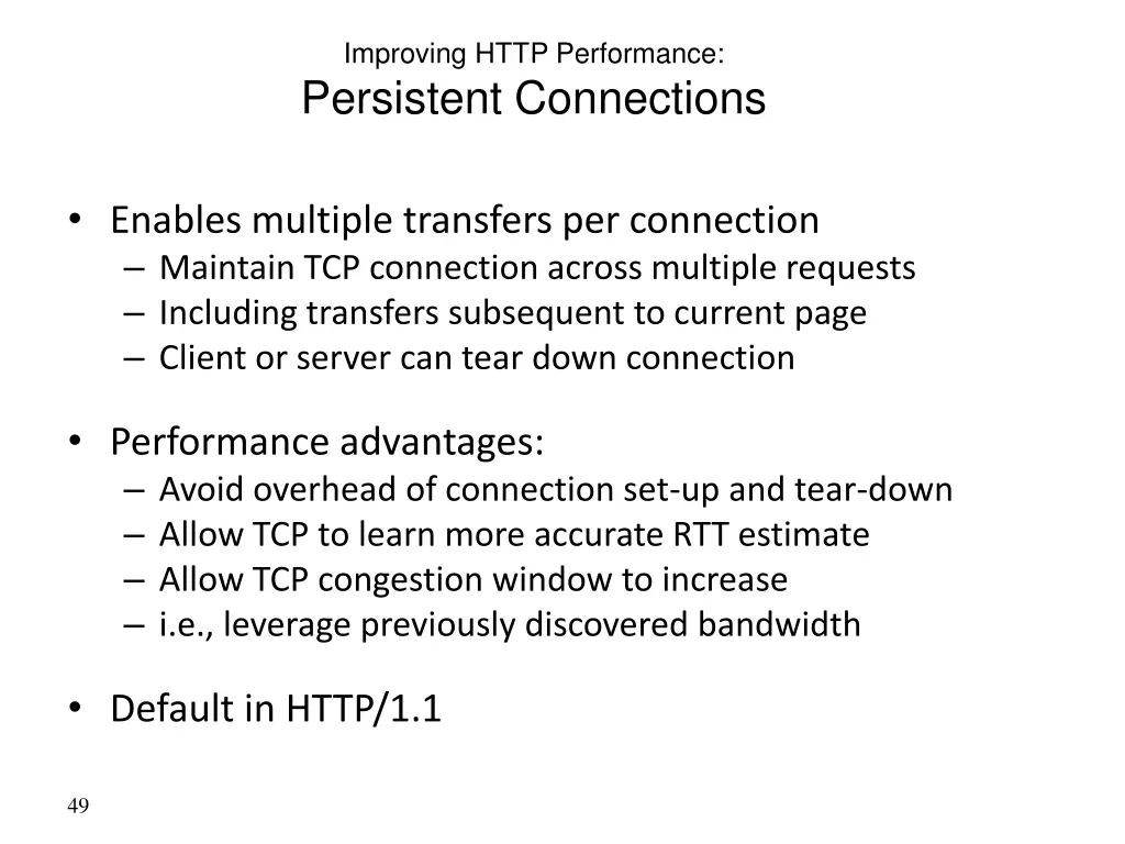 improving http performance persistent connections