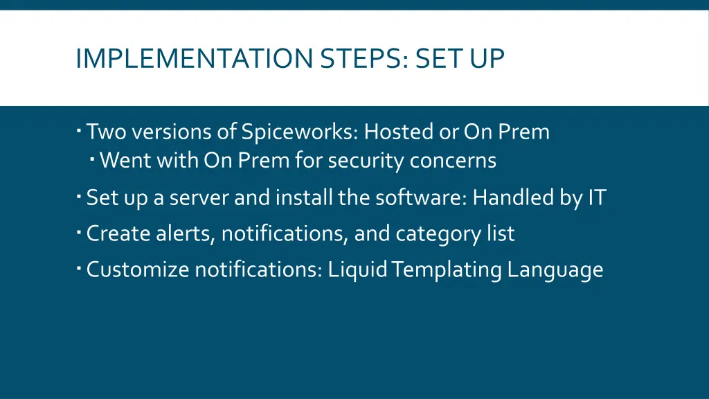 implementation steps set up