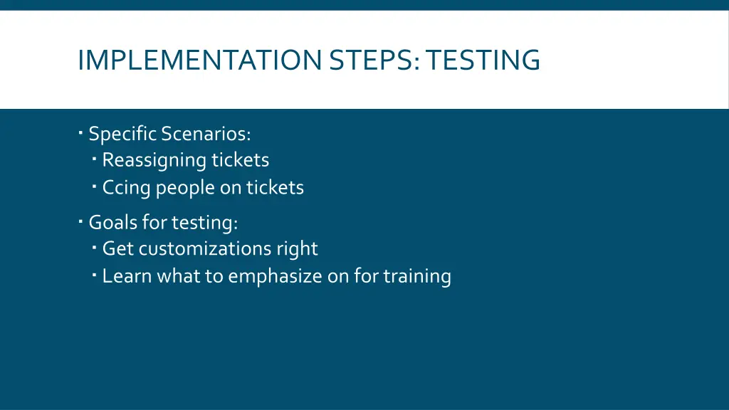 implementation steps testing 1