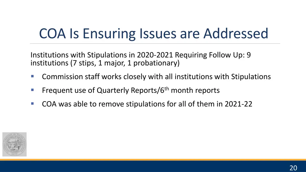 coa is ensuring issues are addressed