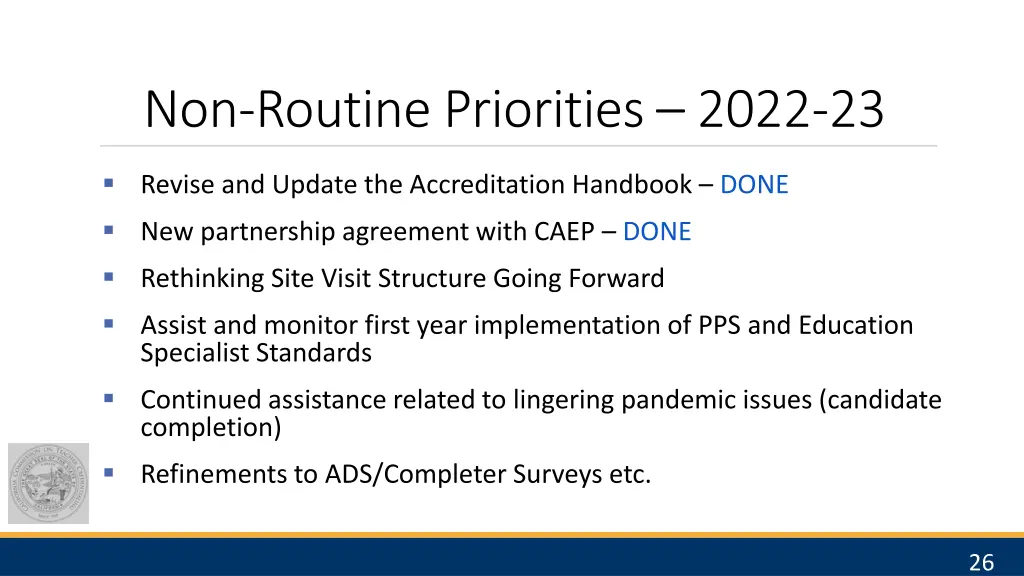 non routine priorities 2022 23