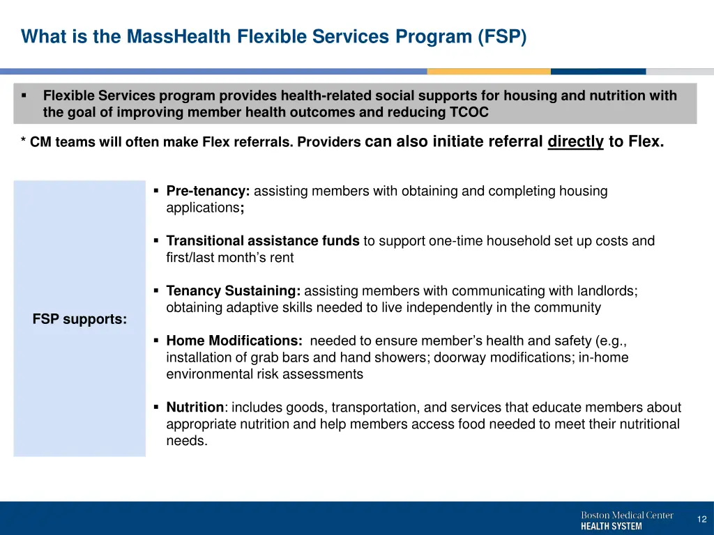 what is the masshealth flexible services program