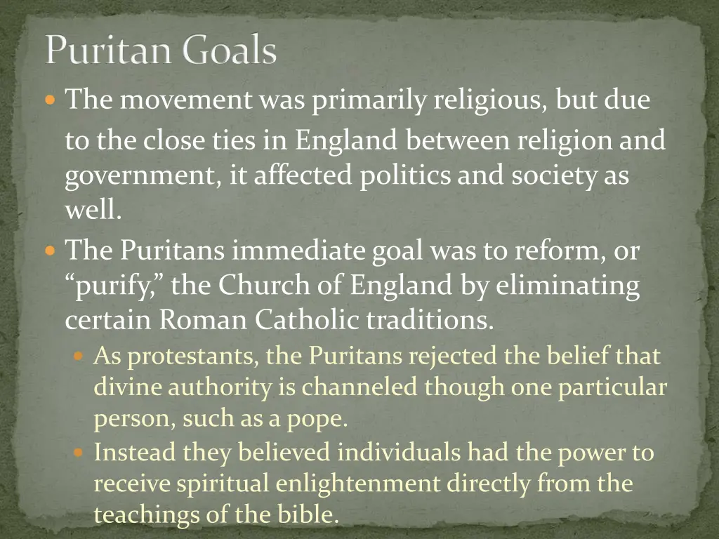 puritan goals