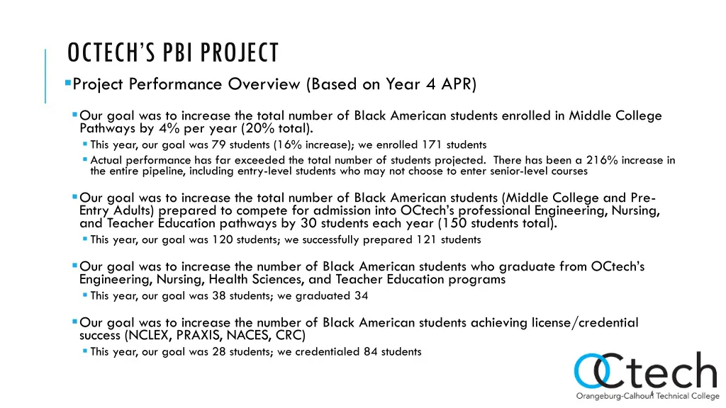 octech s pbi project project performance overview