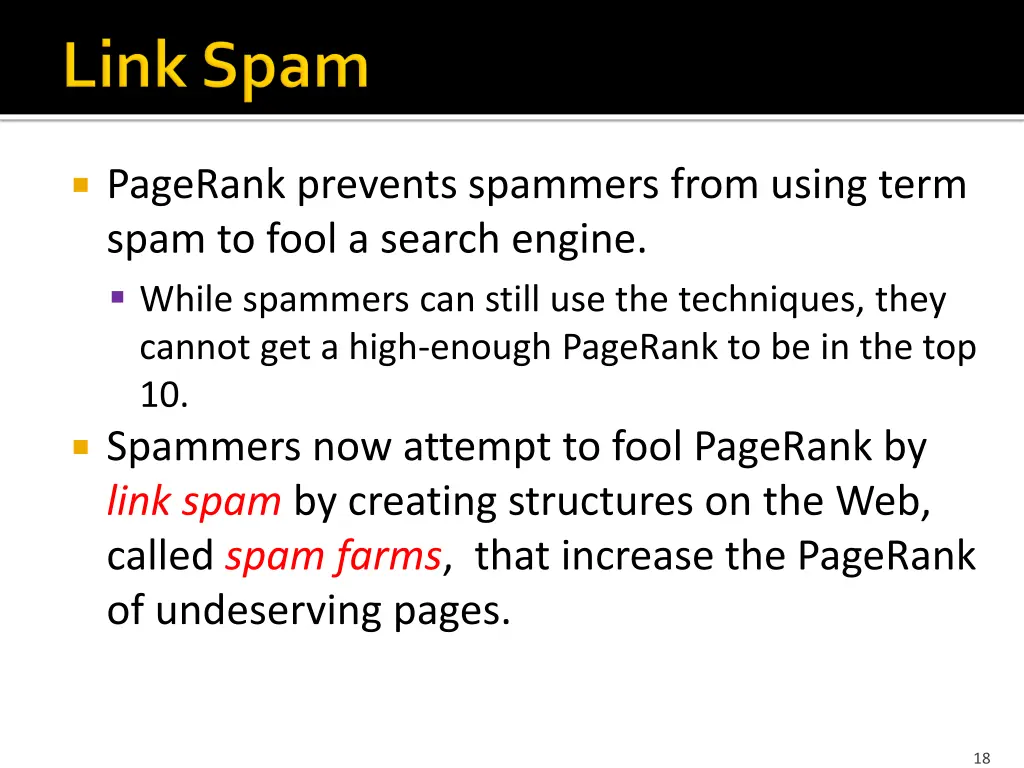 pagerank prevents spammers from using term spam
