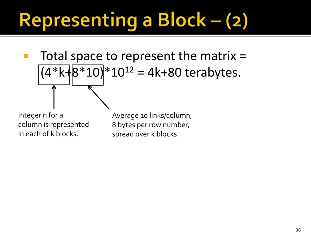 total space to represent the matrix