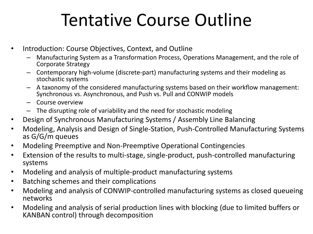 tentative course outline
