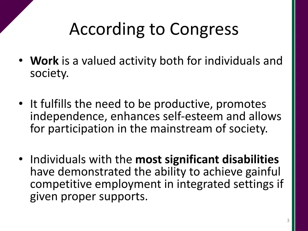 according to congress