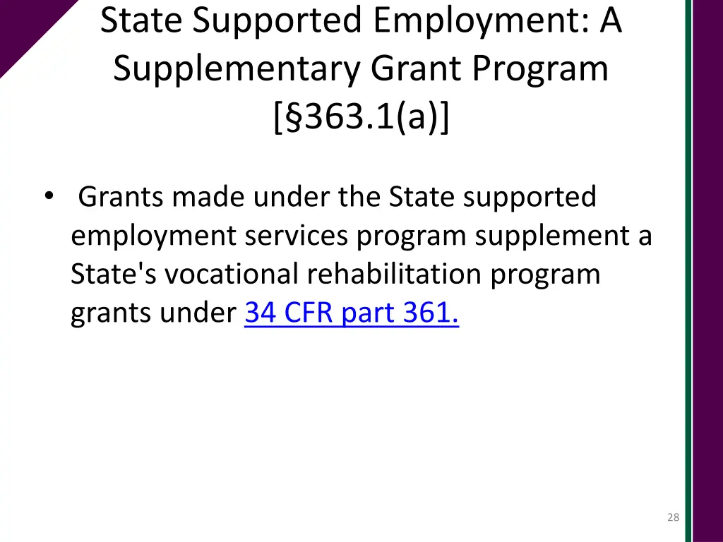 state supported employment a supplementary grant