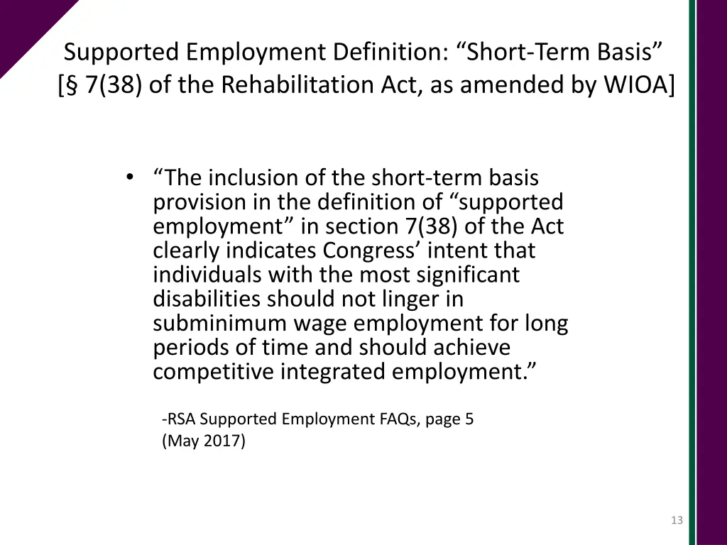 supported employment definition short term basis