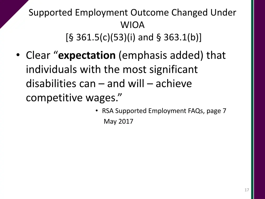 supported employment outcome changed under wioa