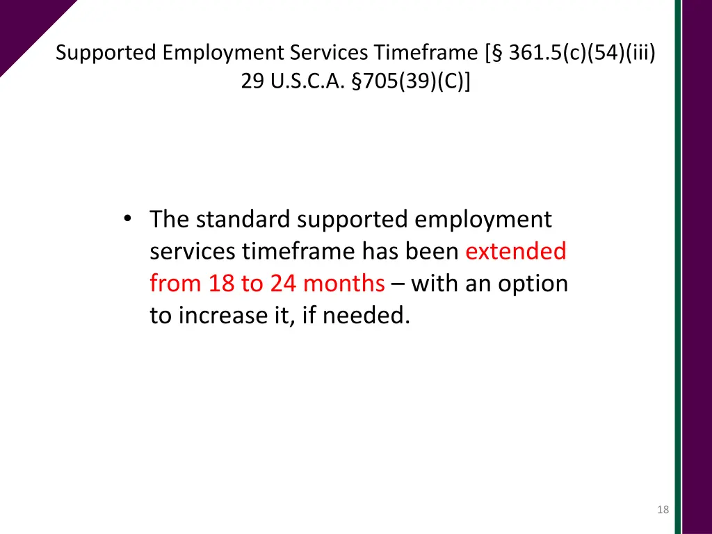 supported employment services timeframe