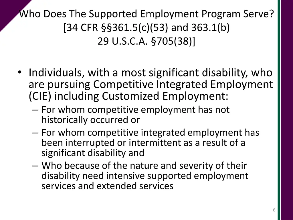 who does the supported employment program serve