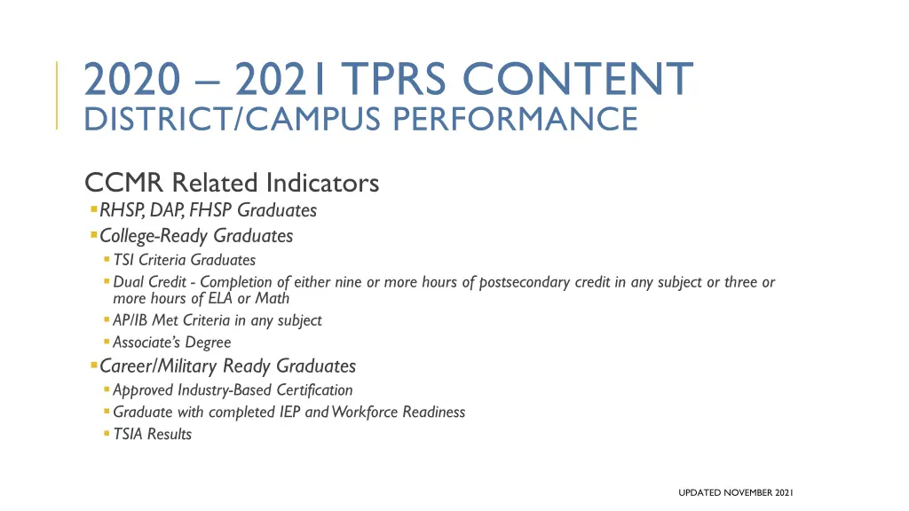 2020 2021 tprs content district campus performance 2