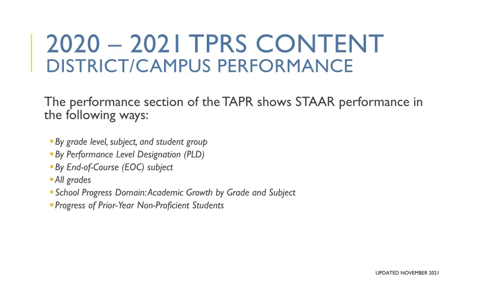 2020 2021 tprs content district campus performance