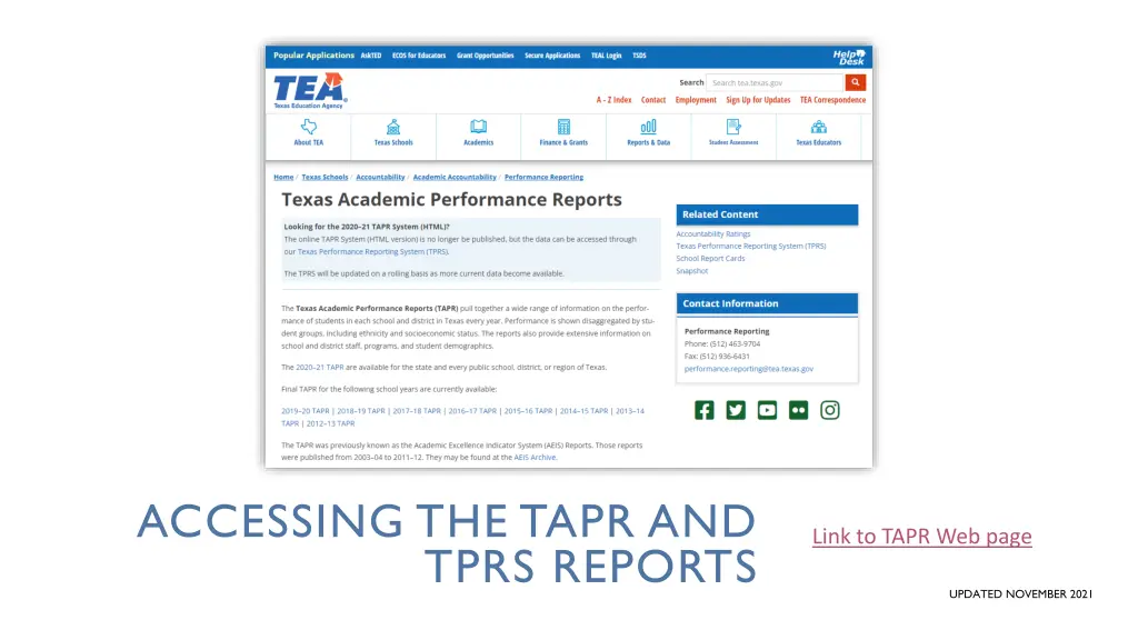 accessing the tapr and tprs reports
