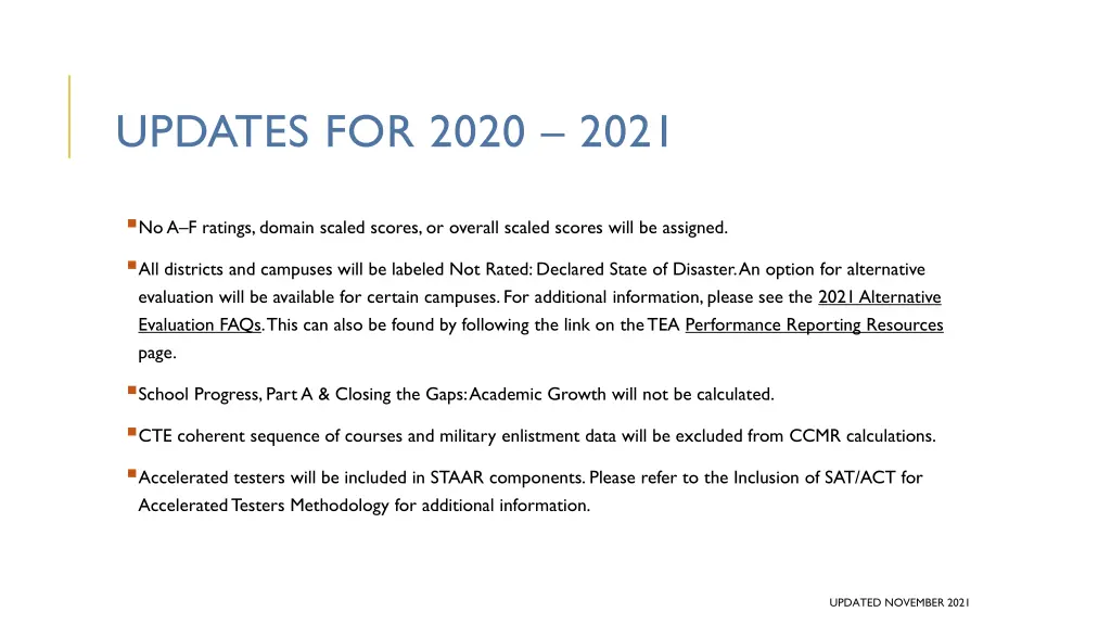 updates for 2020 2021