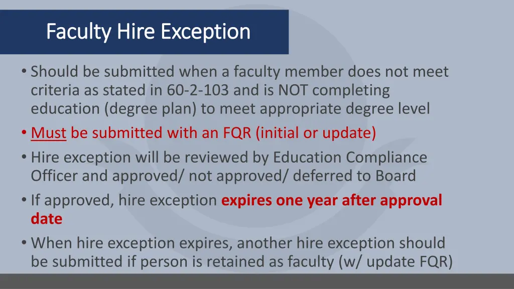 faculty hire exception faculty hire exception