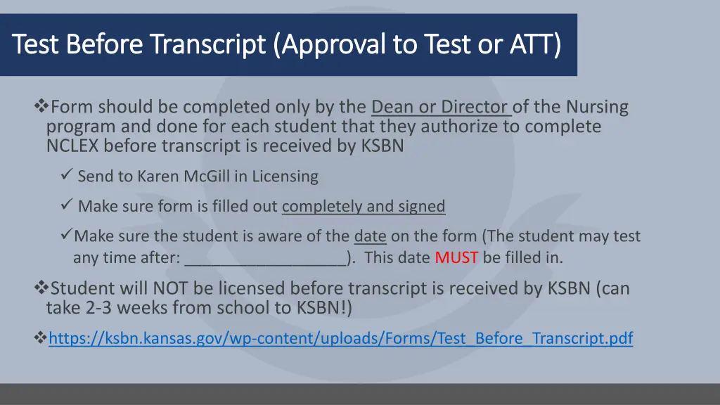 test before transcript approval to test