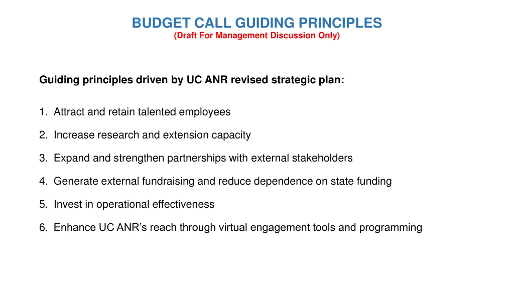 budget call guiding principles draft