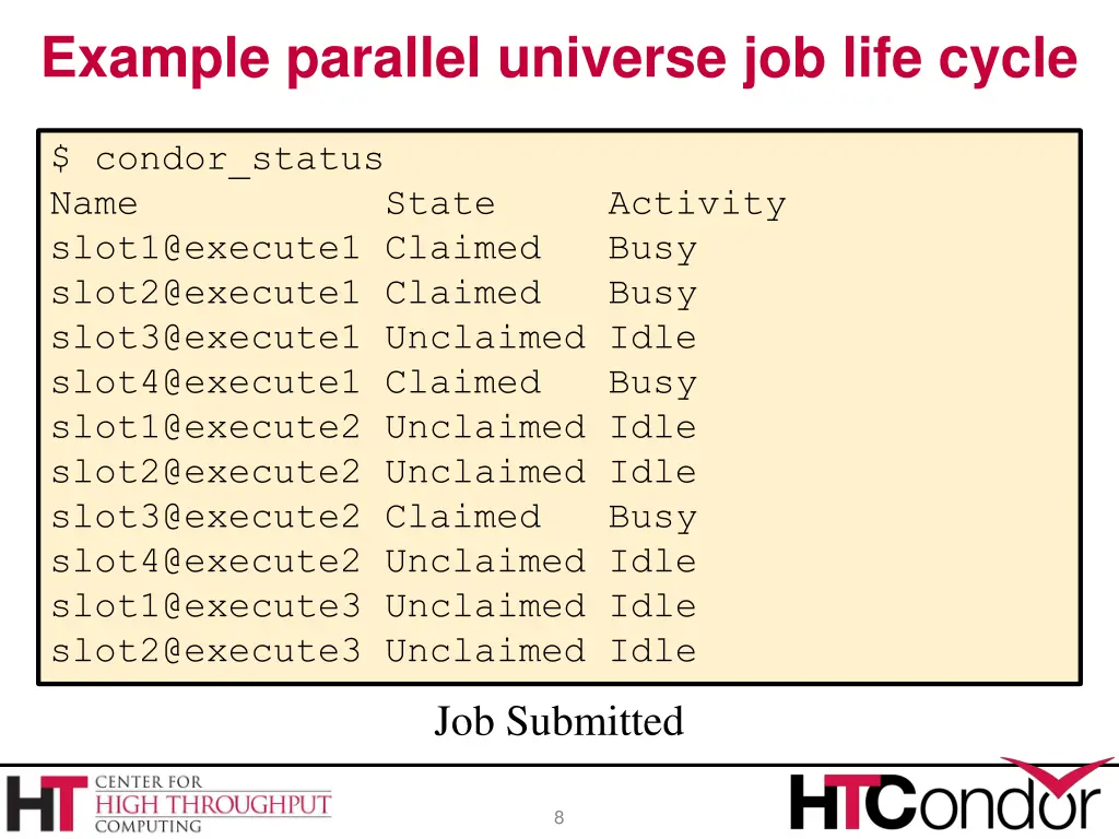 example parallel universe job life cycle 1