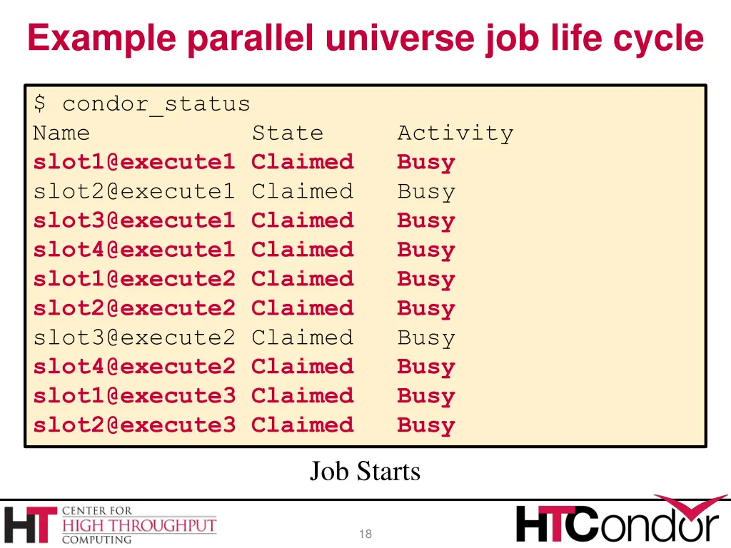 example parallel universe job life cycle 11