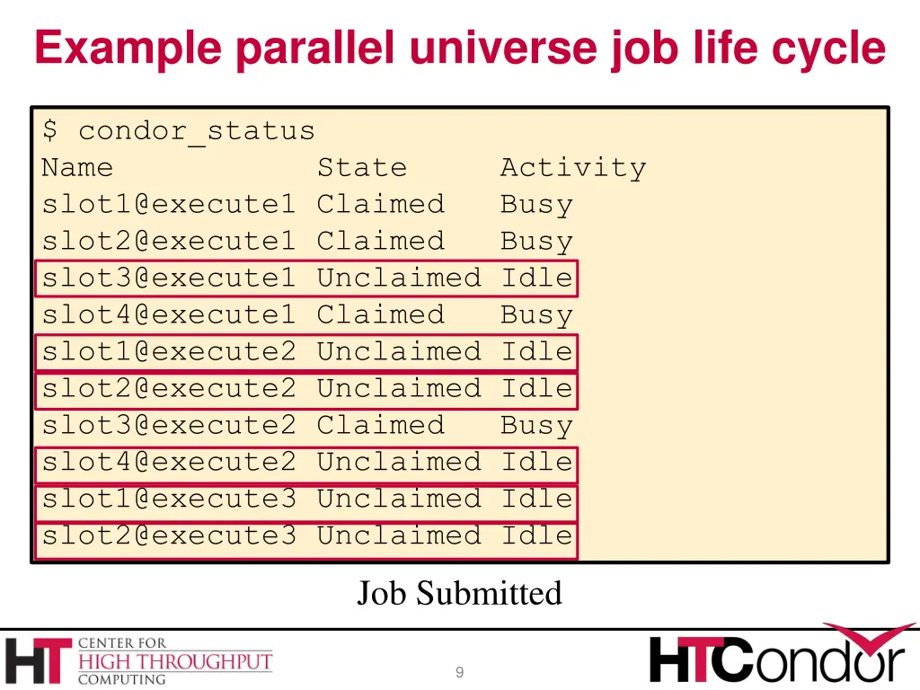 example parallel universe job life cycle 2