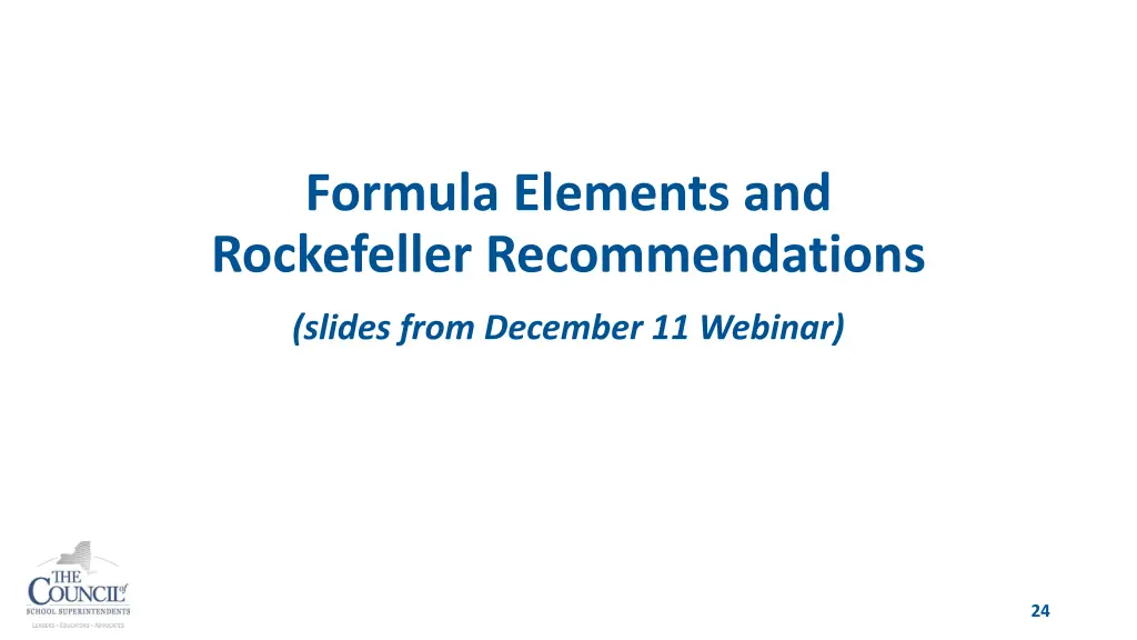 formula elements and rockefeller recommendations