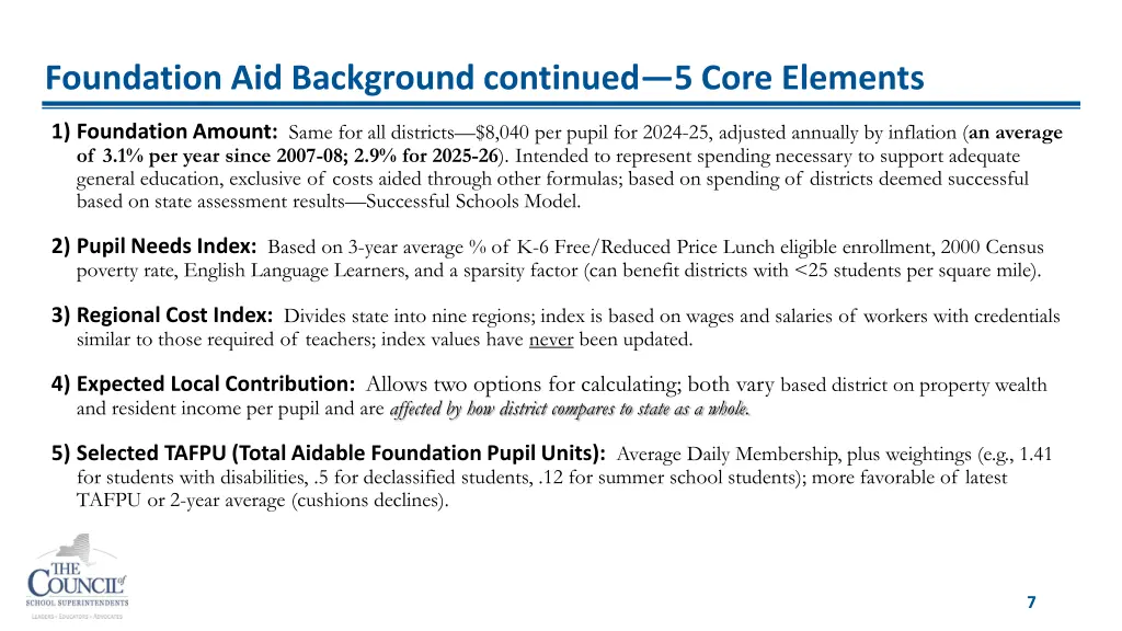 foundation aid background continued 5 core