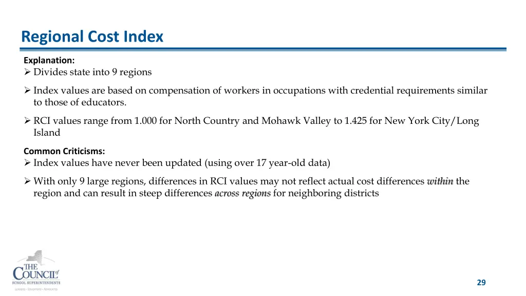 regional cost index