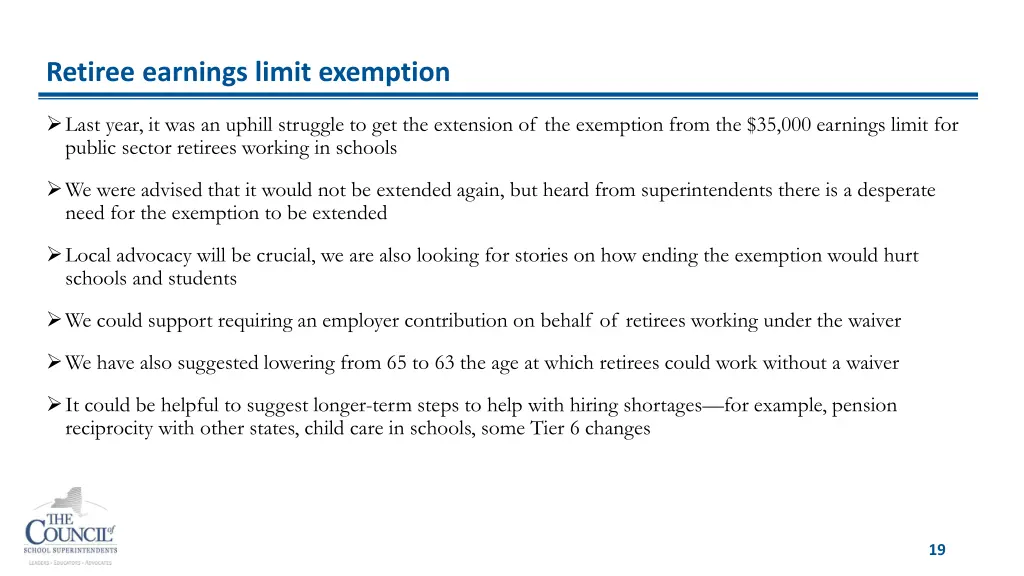 retiree earnings limit exemption