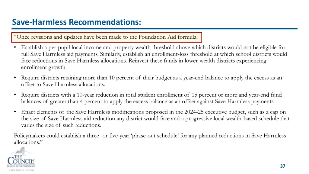 save harmless recommendations