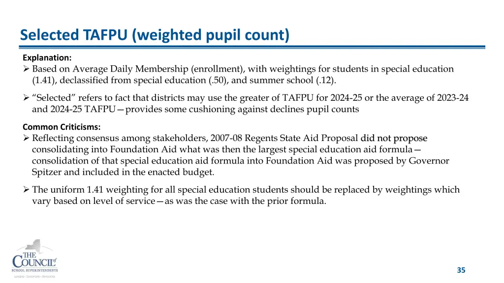 selected tafpu weighted pupil count