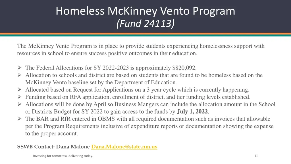 homeless mckinney vento program fund 24113