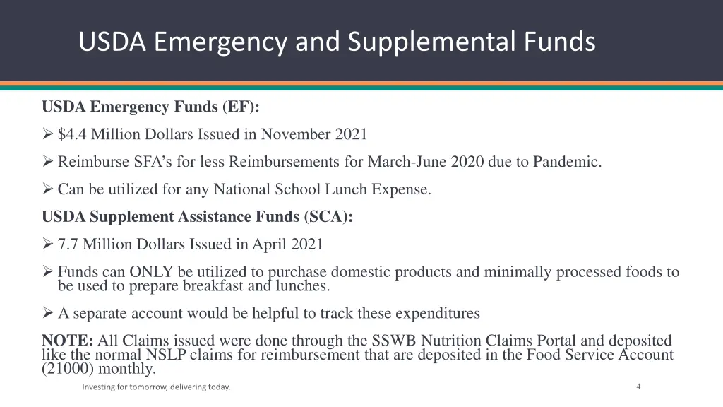 usda emergency and supplemental funds