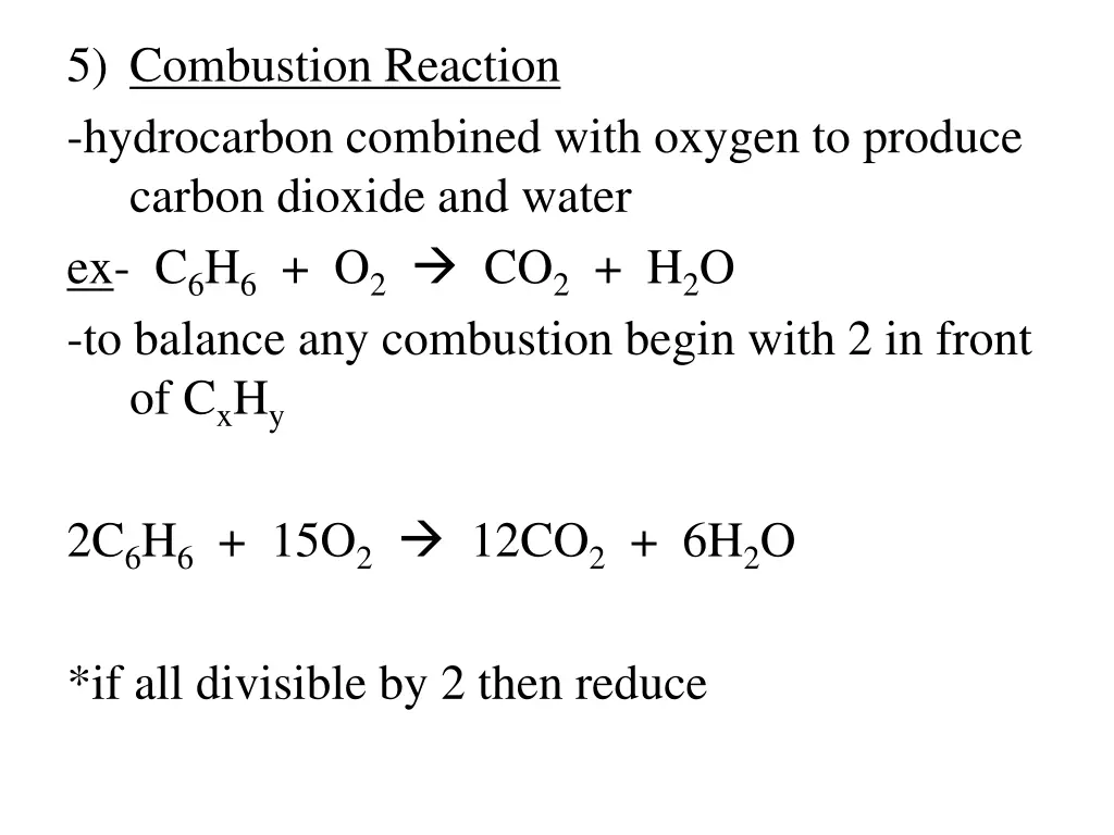 5 combustion reaction hydrocarbon combined with