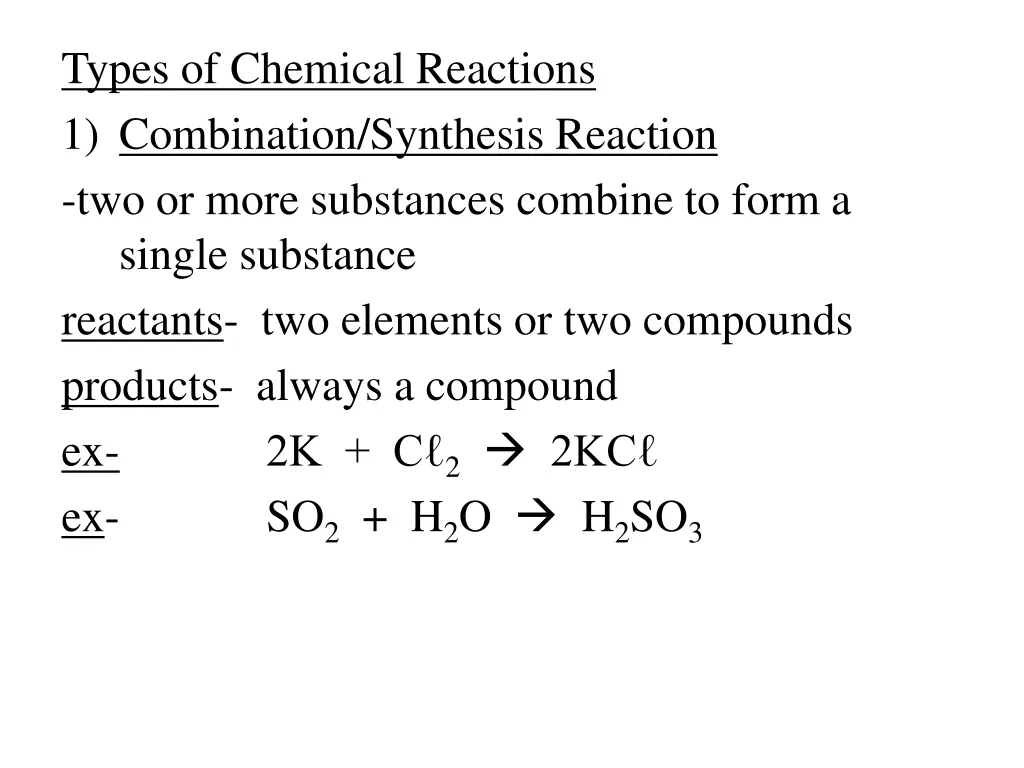 types of chemical reactions 1 combination