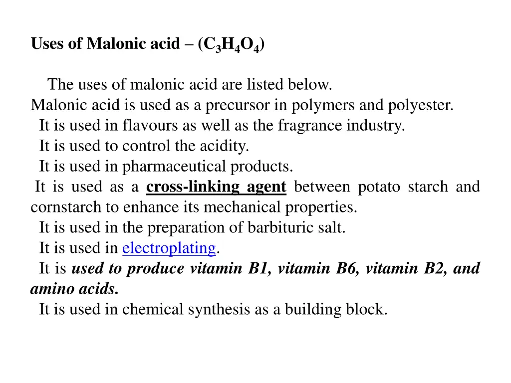 uses of malonic acid c 3 h 4 o 4