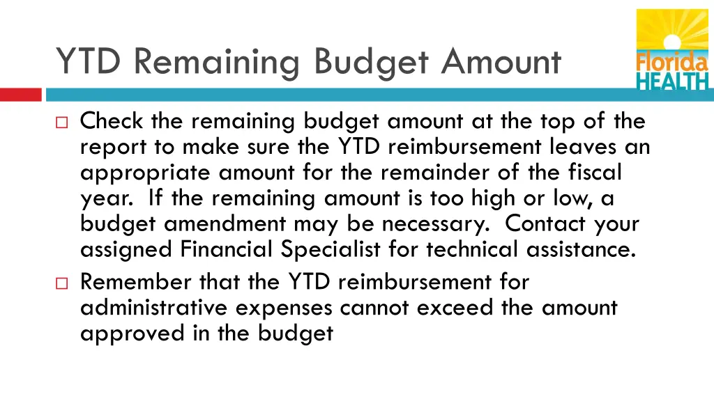 ytd remaining budget amount