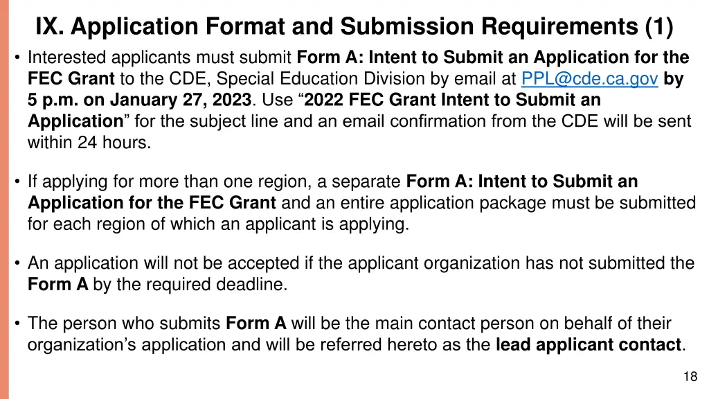 ix application format and submission requirements