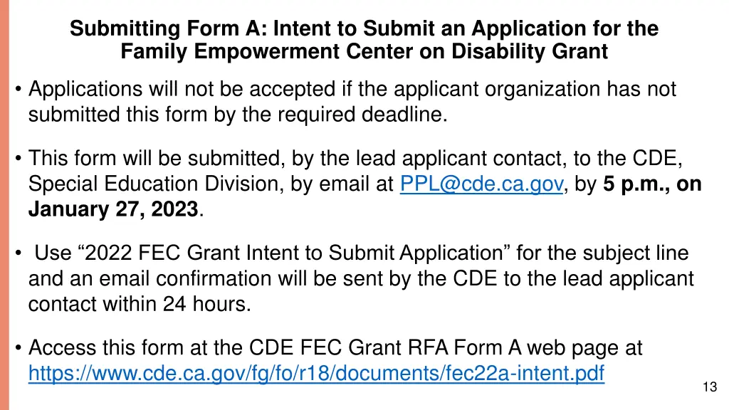 submitting form a intent to submit an application