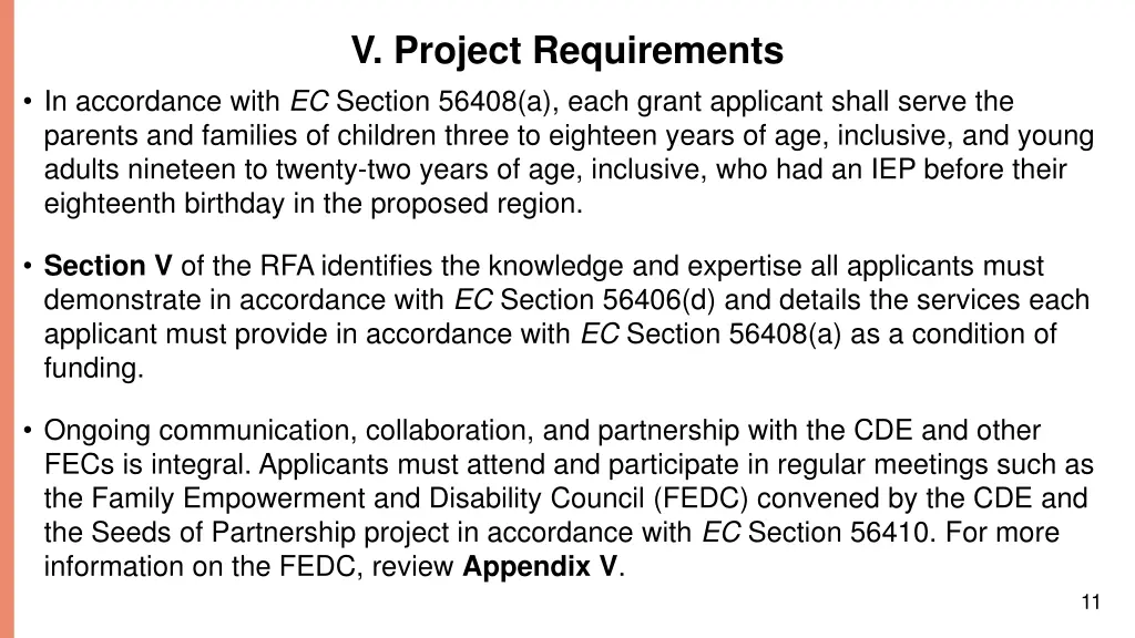 v project requirements